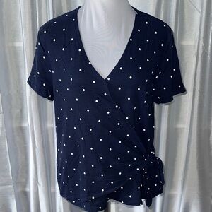 Old Navy Polka Dot Faux Wrap Top Sz L/ Navy, White